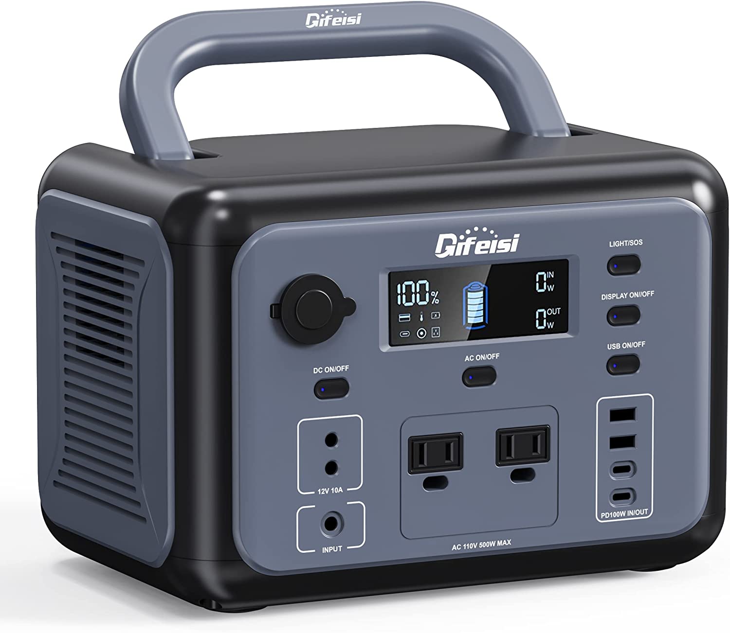 Difeisi P500 Portable Power Station, 518Wh LiFePO4 Battery Solar Generator with 110V/500W Dual AC Outlets, PD 100W Output/Input, Fast Recharging for Camping RV/CAPA/Emergency(Solar Panel Optional)