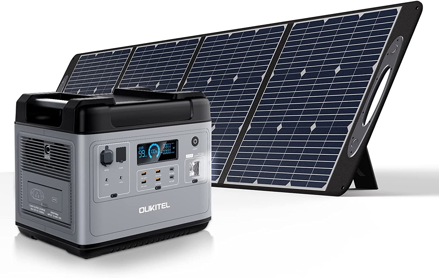 OUKITEL Solar Generator P2001 with 1X200W Solar Panel Included, 2000Wh Portable Power Station, LiFePO4 Battery, UPS Power Supply, 6 X 2000W (4000W Surge) AC Outlets for Camping Home Use RV Emergency
