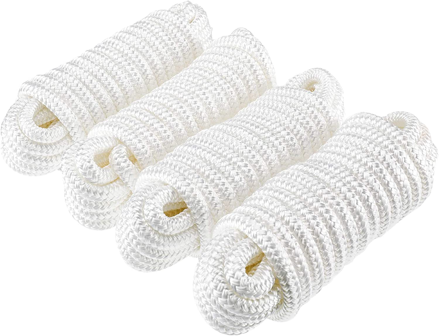 Amarine Made 4-Pack 1/2 Inch 25ft Double Braid Nylon Dockline,Mooring Rope Double Braided Dock Line