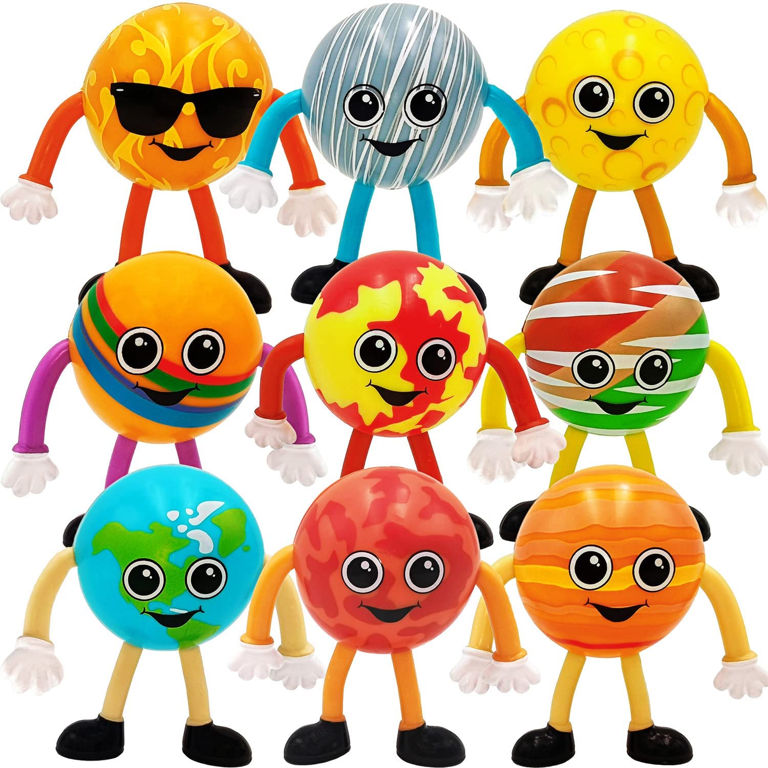 Planets for Kids Solar System Toys – 9 pc Outer Space Bendable Figures for Kids – Great as an Educational Gift for Boys and Girls – Each Measures Approx. 2.75" – Includes Educational Planets Sheet