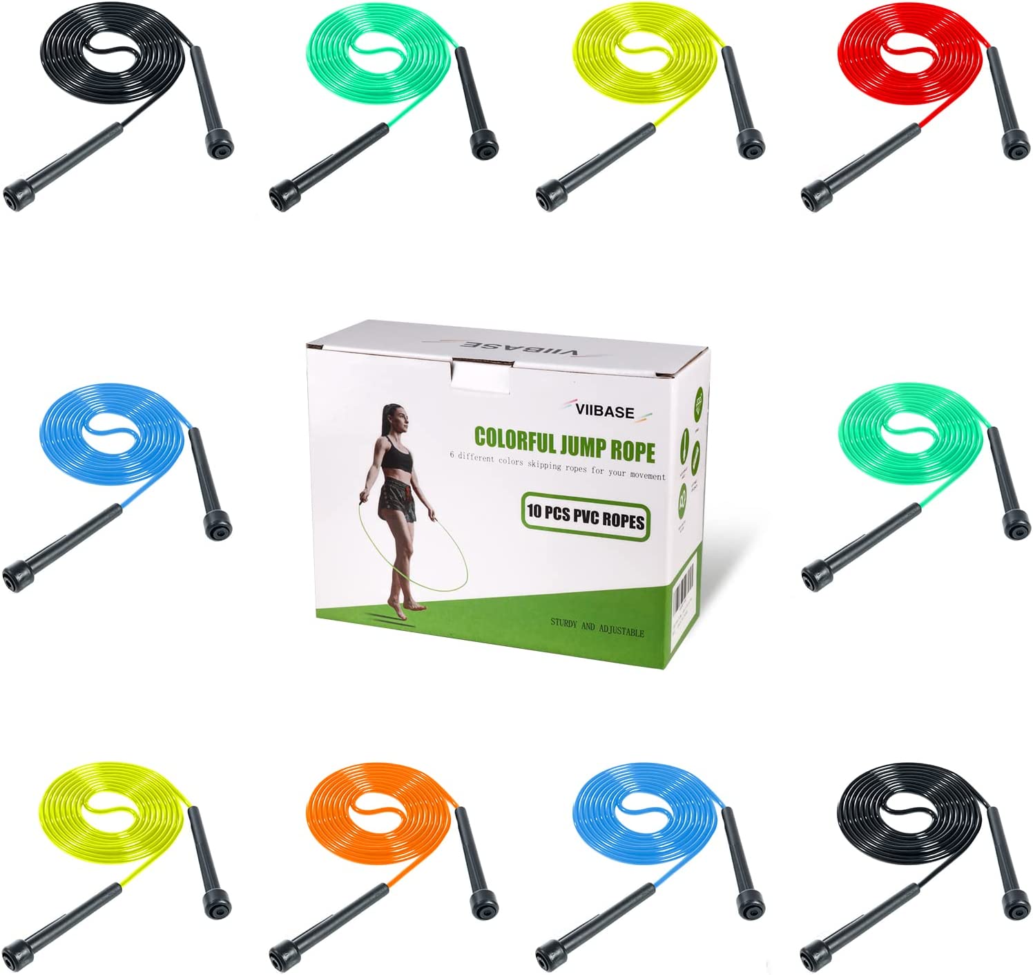 VIIBASE 10 Pack PVC Jump Rope for Cardio Fitness – Versatile Adjustable Skipping Rope for Women Men Kids, Speed Jump Rope for Exercise,9 Feet