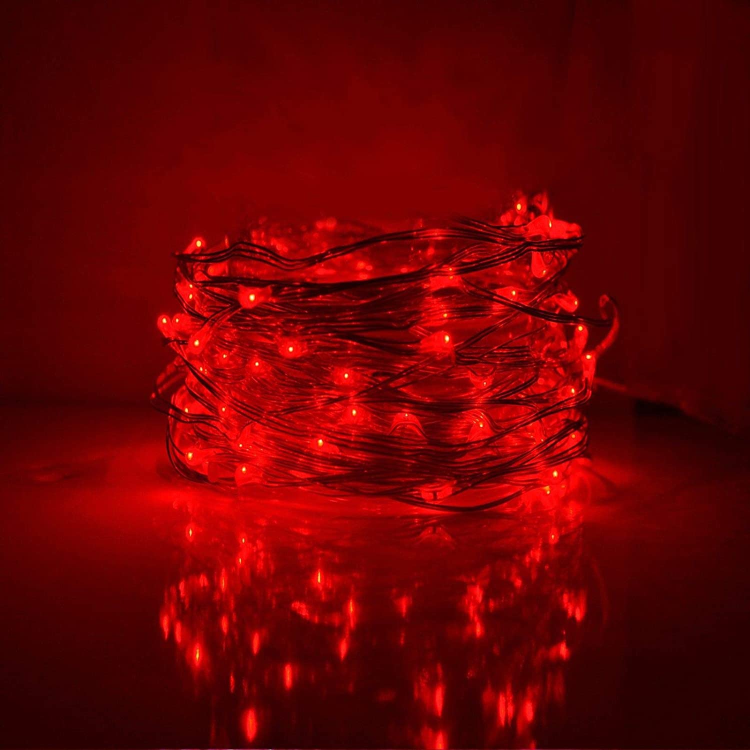 Bynlna String Lights,LED Copper Wire Lights, Each Set 33ft/10M 100LEDs and 9 Remote Control.AA Battery Powered,Decor Rope Lights for Holiday,Wedding, Parties.(Red)