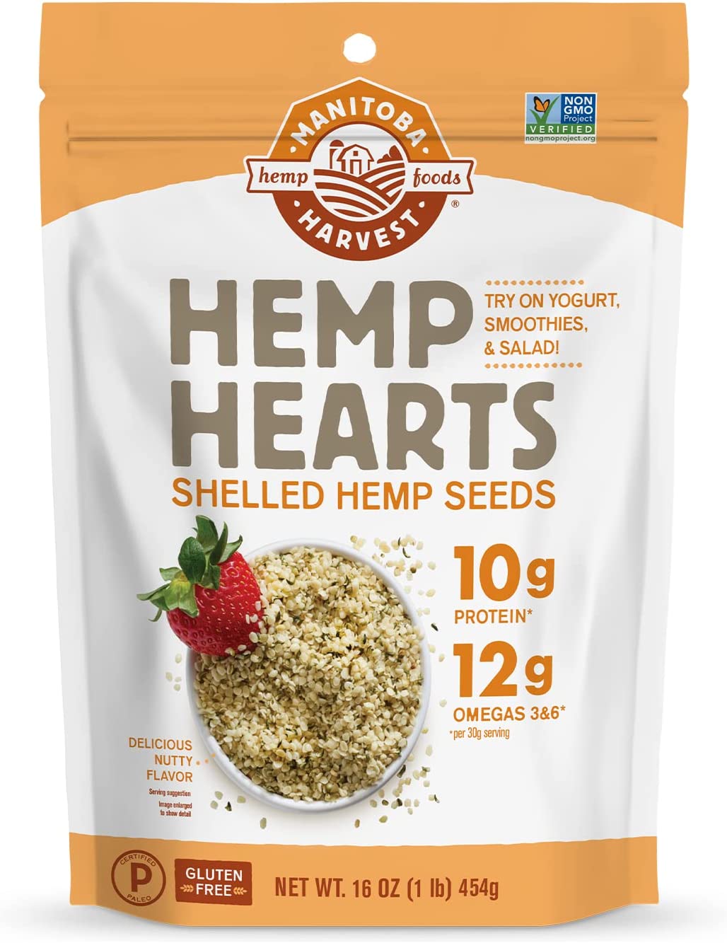 Hemp Seeds, 16oz; 10g Plant Based Protein and 12g Omega 3 & 6 per Serving | Perfect for smoothies, yogurt & salad | Non-GMO, Vegan, Keto, Paleo, Gluten Free | Manitoba Harvest