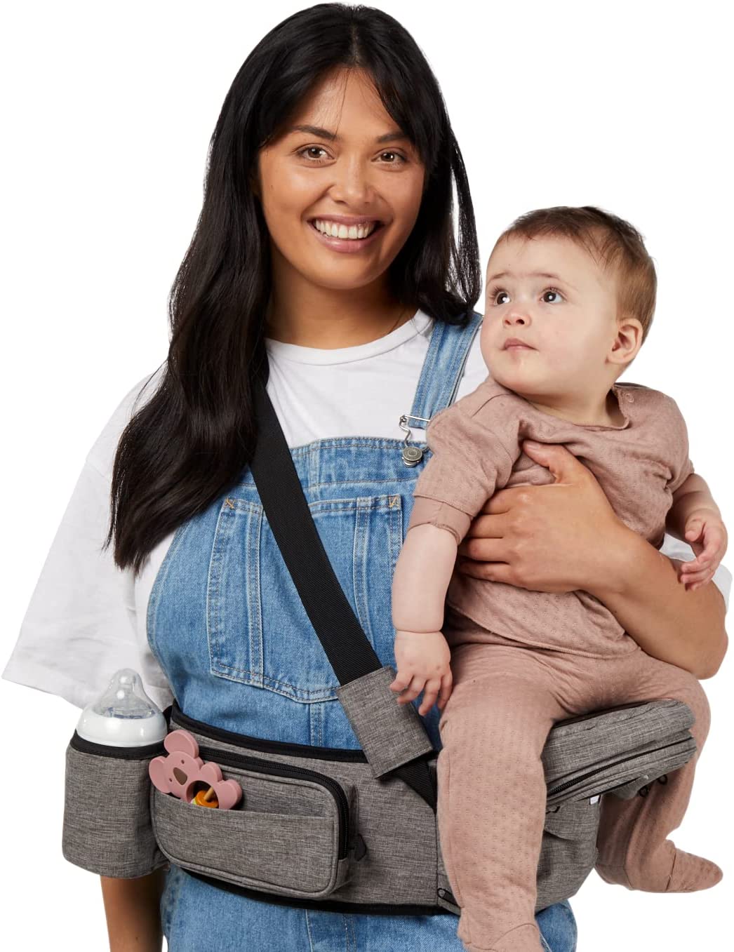 CLOUD MUM INC Baby Hip Seat Carrier – Gadget/Sling That Holds Essential Items, Bottle Insulator, 5 Pockets for Necessities – Ergonomic, Carries 7-45 lbs, Suitable for Newborn to 36 Month Old Toddler.