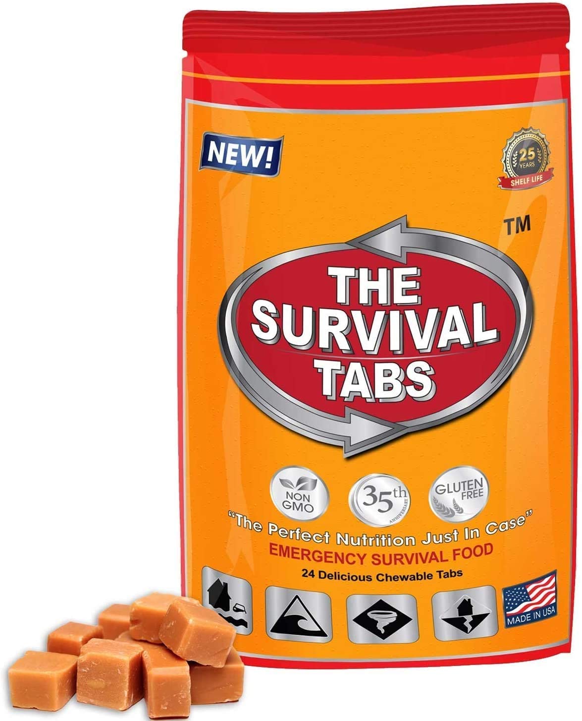 48 hours survival food tablets none-GMO gluten-free 25 years shelf life (butterscotch/ 1 pouch)