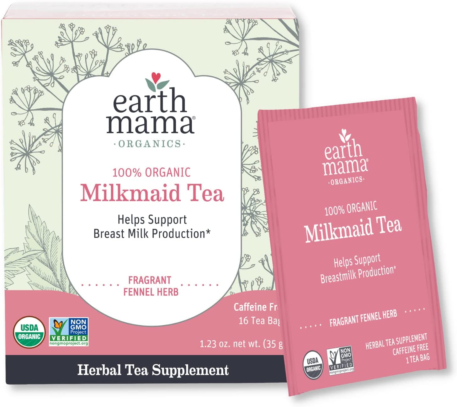 Organic Milkmaid Tea by Earth Mama | Supports Healthy Breastmilk Production and Lactation, Herbal Breastfeeding Tea Supplement, 16 Teabags per Box