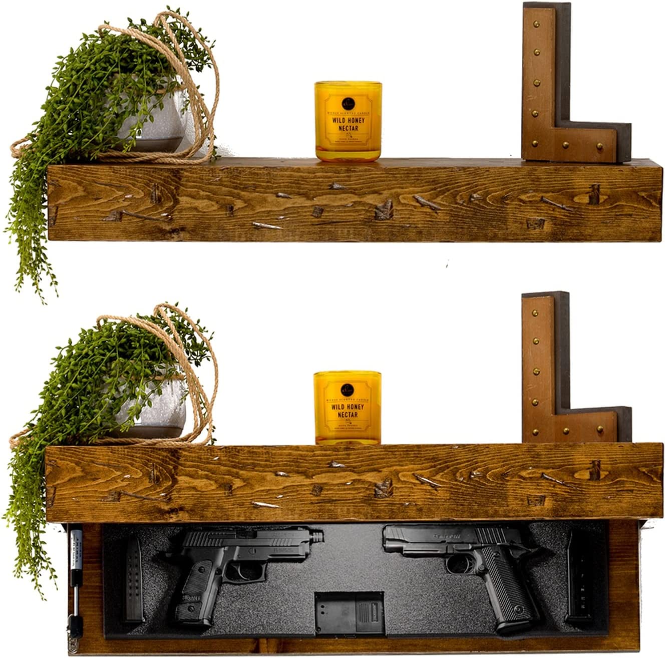 Tactical Traps Liberty 35s Gun Shelf with Trap Door | Handgun Storage with RFID Lock | Secure & Safe Hidden Gun Compartment | 30” x 8” x 3 ¾” Country Pine