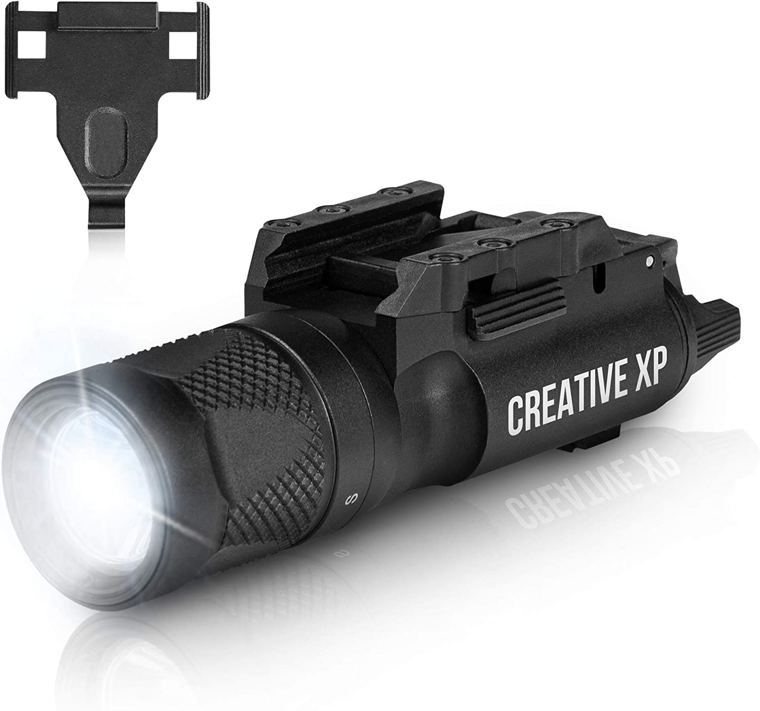 CREATIVE XP Pro Weapon Light 1000 Lumens with TIR Lens – LED Tactical Flashlight for Pistol, Handgun, AR & Long Guns – Rail Lock Mount, Strobe, Ambidextrous Switch & Batteries Included