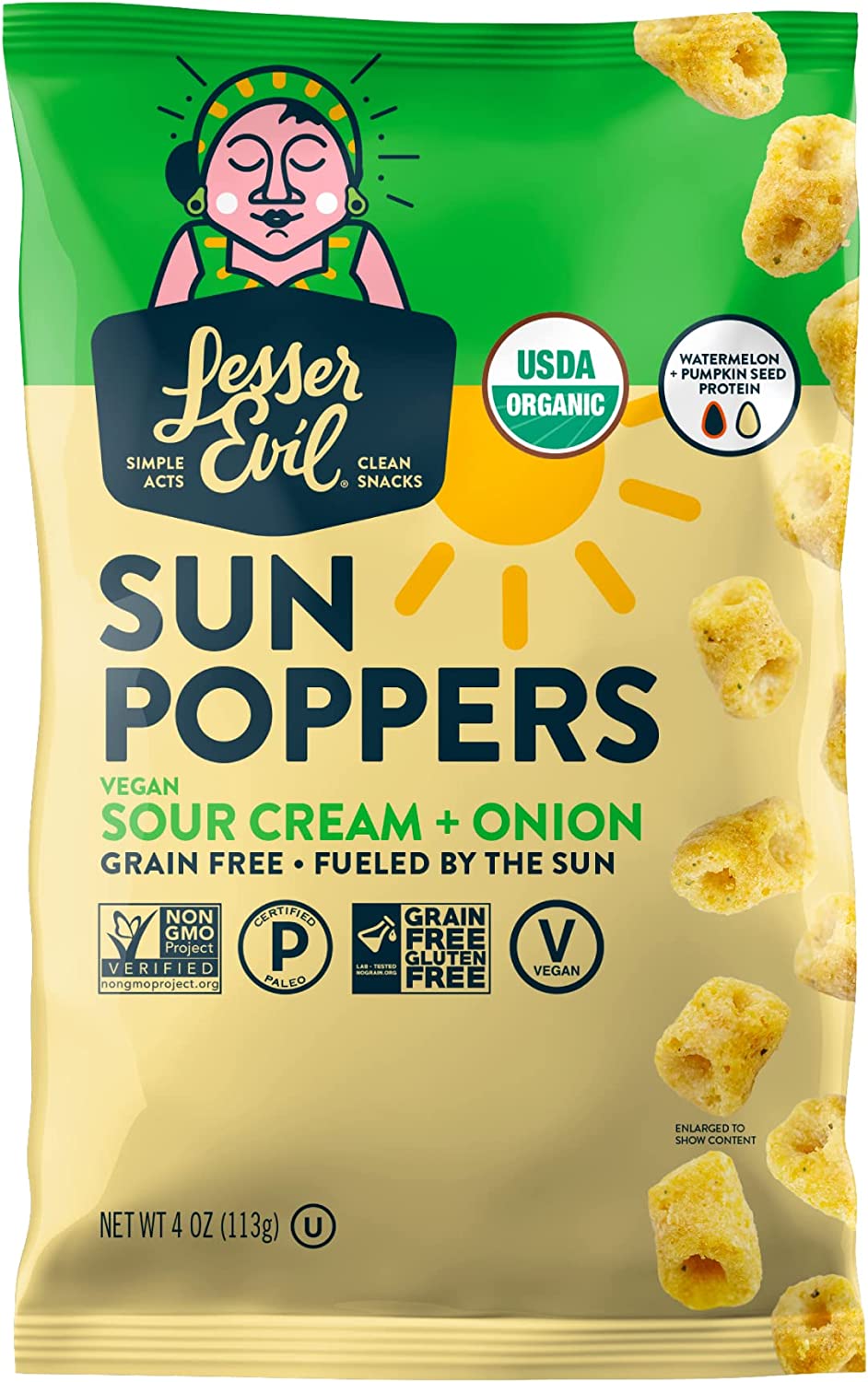 Lesserevil Sour Cream and Onion Sun Poppers, 4 Oz