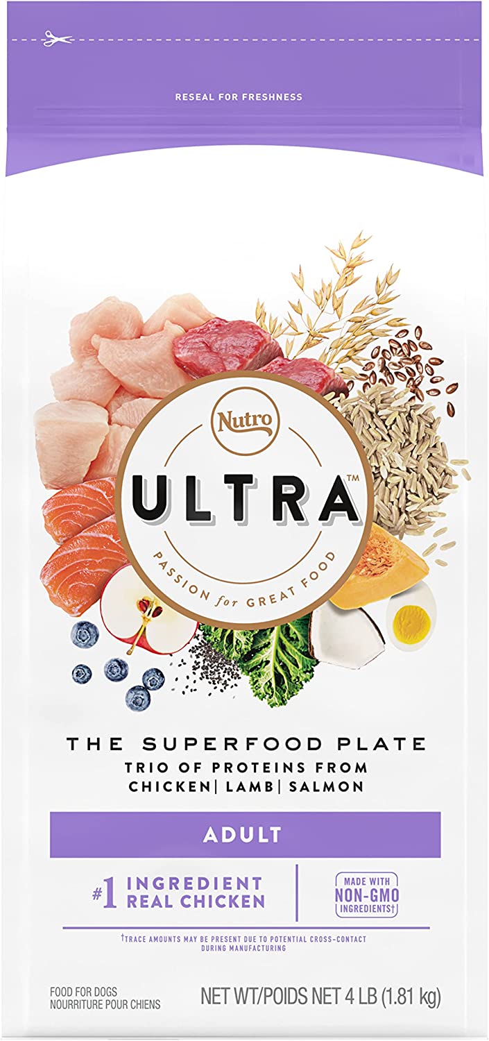 Nutro Ultra Adult High Protein Natural Dry Dog Food with a Trio of Proteins from Chicken, Lamb and Salmon, 4 lb. Bag