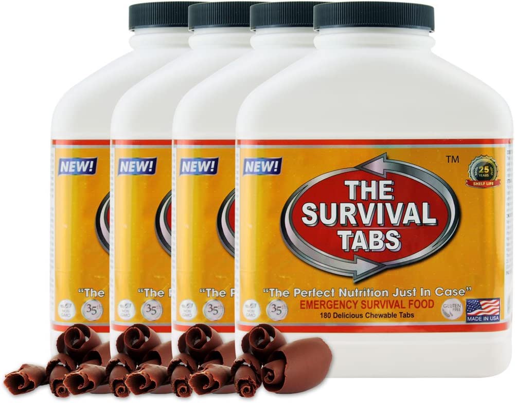Rogue Emergency Survival Ration Gluten-Free, Non-GMO 25 Years Shelf Life (4 Bottle x 180 Tablets = 720 Tablets/Chocolate)