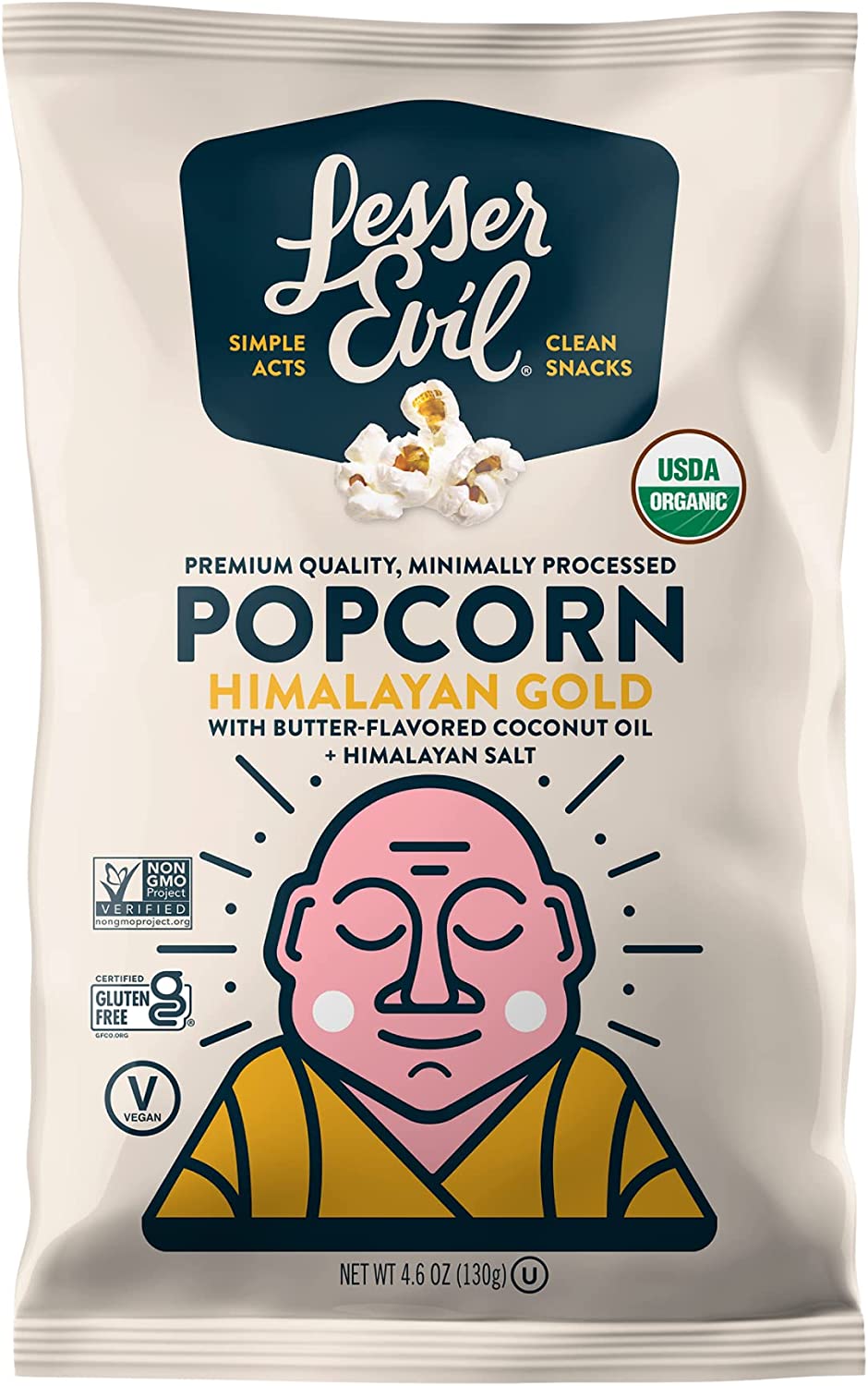 LesserEvil Himalayan Gold Organic Popcorn, Premium Quality, Minimally Processed, No Vegetable Oil, 4.6 Oz