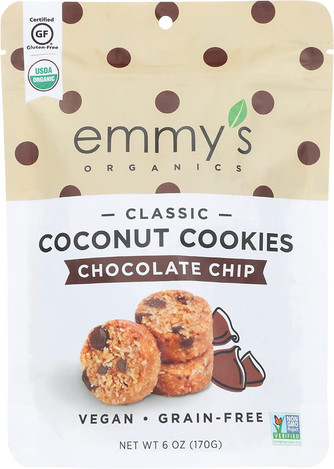 Emmy’s Organics Organic Chocolate Chip Coconut Cookies, 6 oz