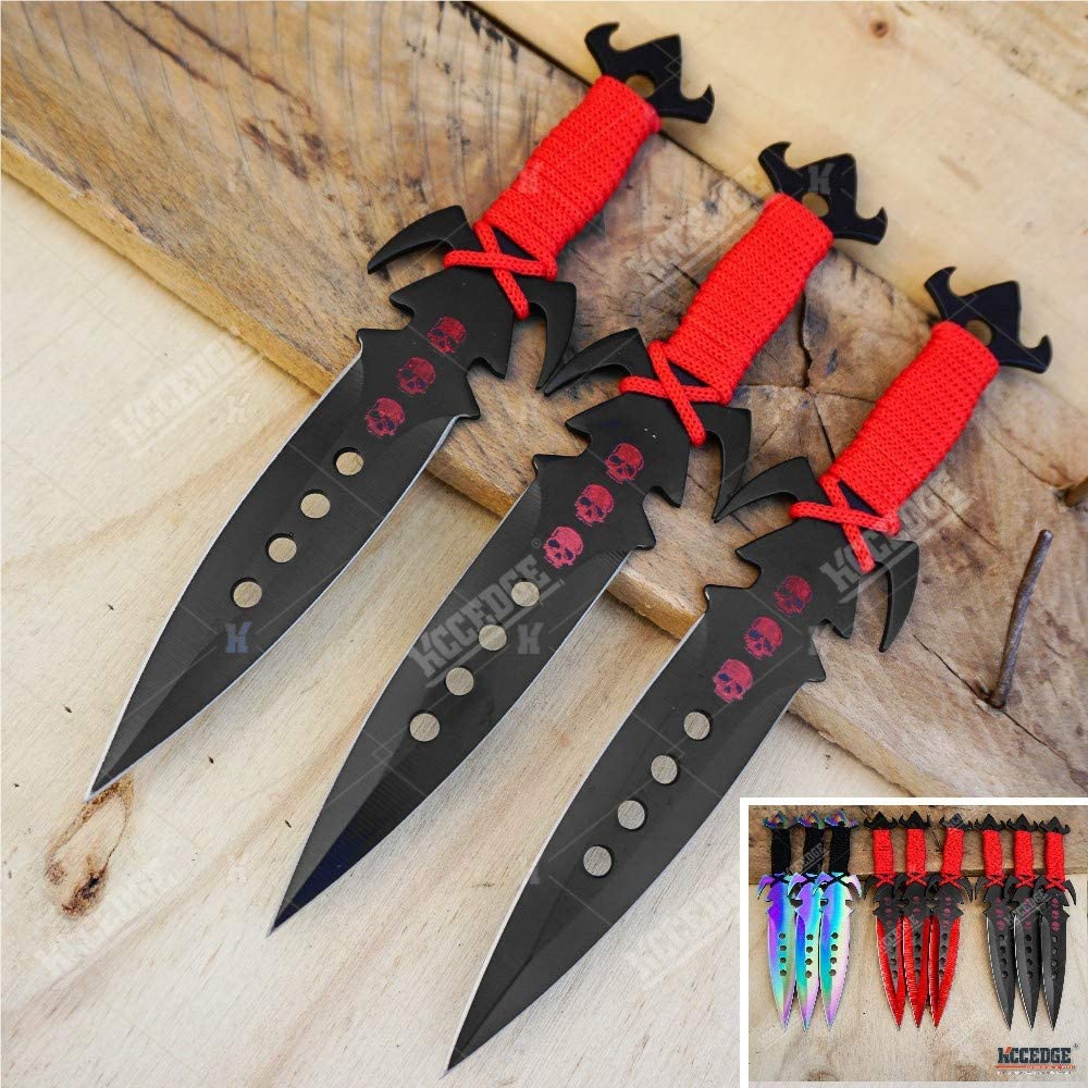 KCCEDGE BEST CUTLERY SOURCE Tactical Knife Survival Knife Hunting Knife 7.5" Skull Throwing Knives Set Fixed Blade Knife Razor Sharp Edge Camping Accessories Survival Kit Tactical Gear 74427