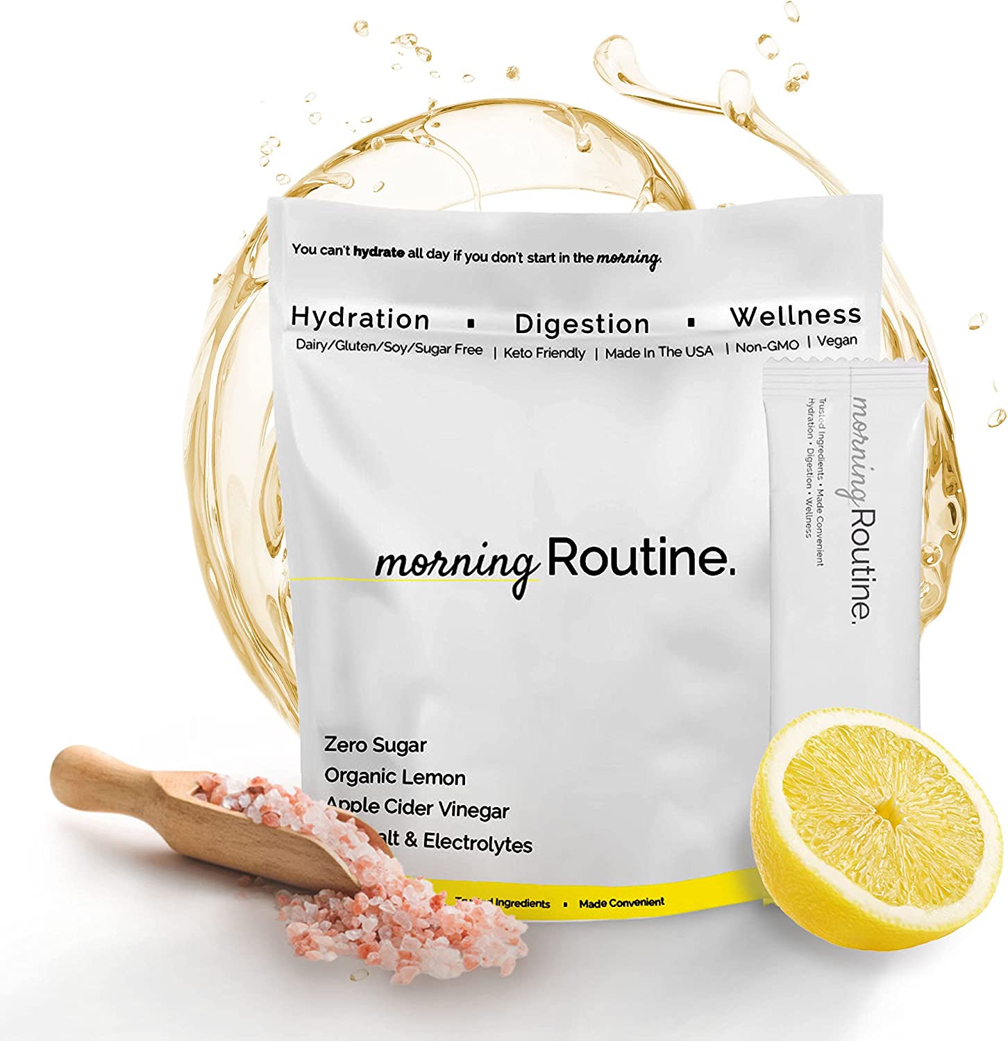 Morning Routine Daily Hydration | Electrolyte Powder Packets with Apple Cider Vinegar, Lemon and Sea Salt | Hydrate Powder, Electrolyte Drink Mix | Keto & Paleo Electrolytes Hydration Powder – 30 ct