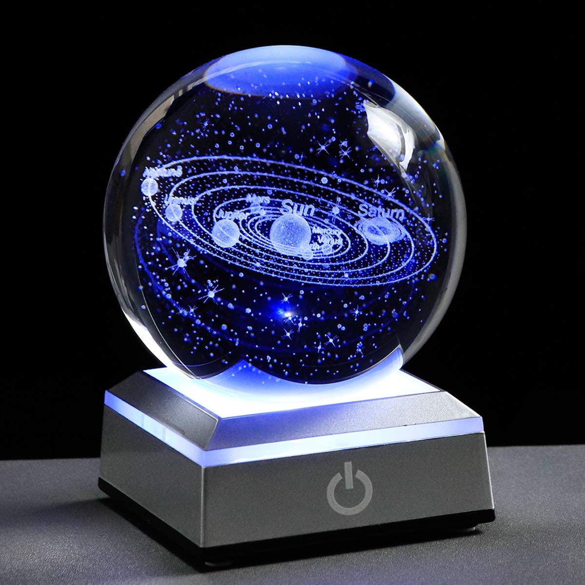 Qianwei 3D Solar System Crystal Ball with LED Colorful Lighting Touch Base, Solar System Model Decor Science Astronomy Gifts God Bless The World Easter Religious Space Gifts Decor