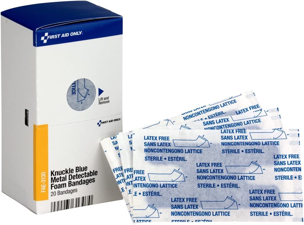First Aid Only FAE-3130 SmartCompliance Refill Blue Metal Detectable Knuckle Foam Bandages, 20 Count