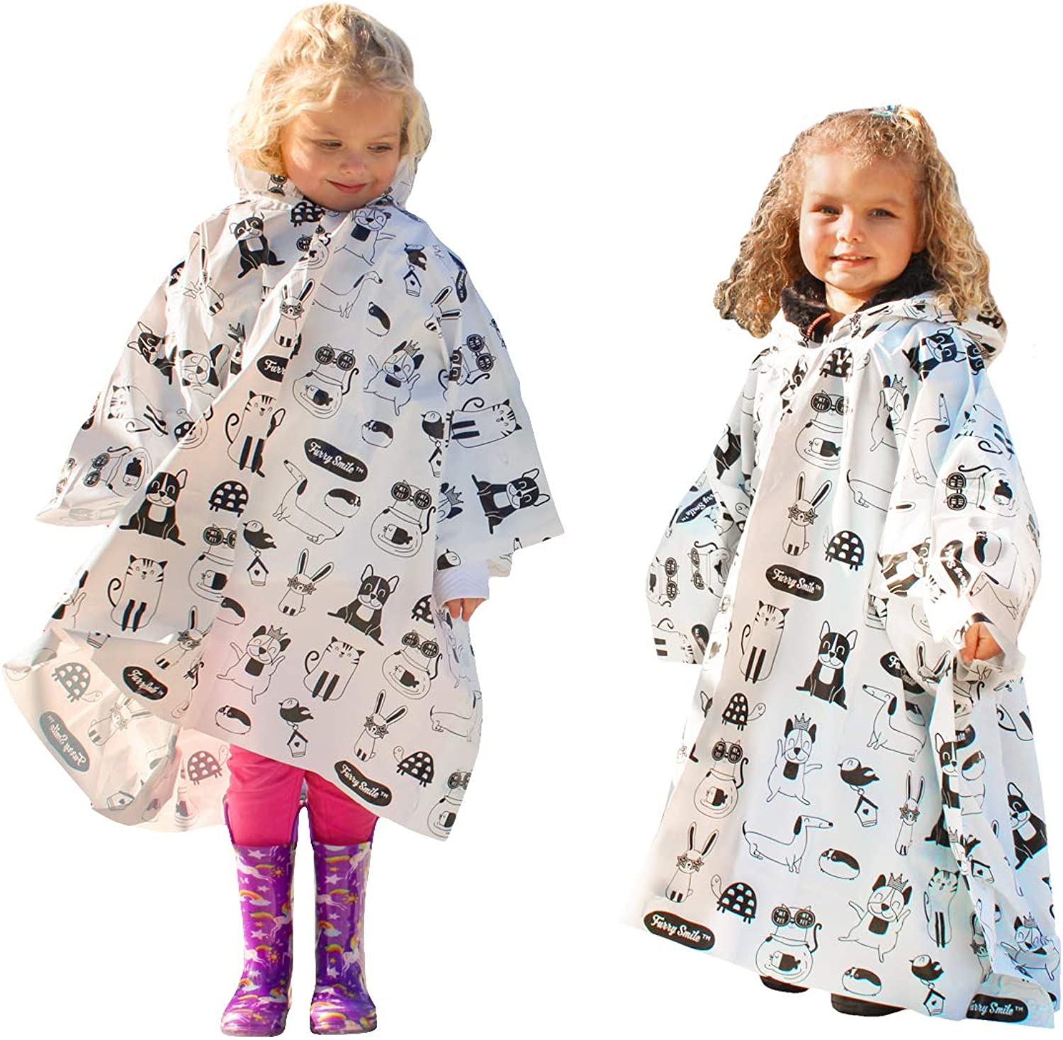 Kids Rain Poncho with Hood (4 Pack) – Waterproof Disposable Rain Ponchos for Kids – Emergency Survival Kit – Camping Hiking Travel and Theme Parks – Cute and Fun Animal Print for Boys or Girls