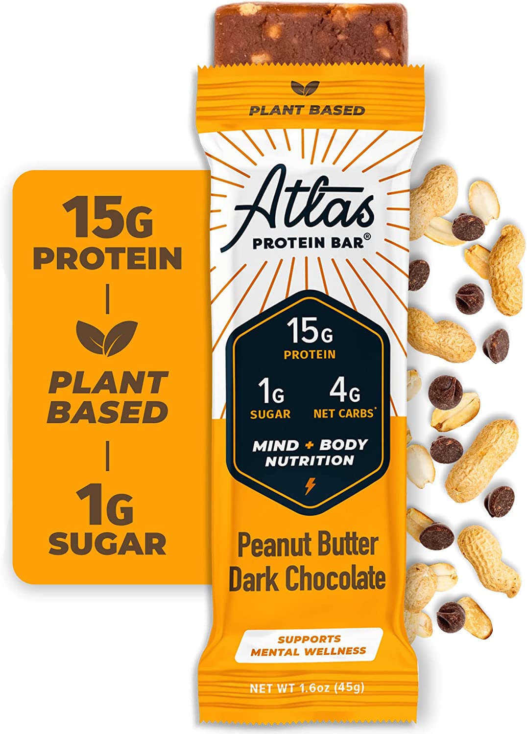 Atlas Mind + Body Keto Protein Bars – Peanut Butter Dark Chocolate Sea Salt Keto Bars – Low Carb Protein Bars – High Fiber Vegan Bars and Low Sugar Meal Replacement Bars – Vegan Snacks – Organic Ashwagandha (10 Count, Pack of 3)