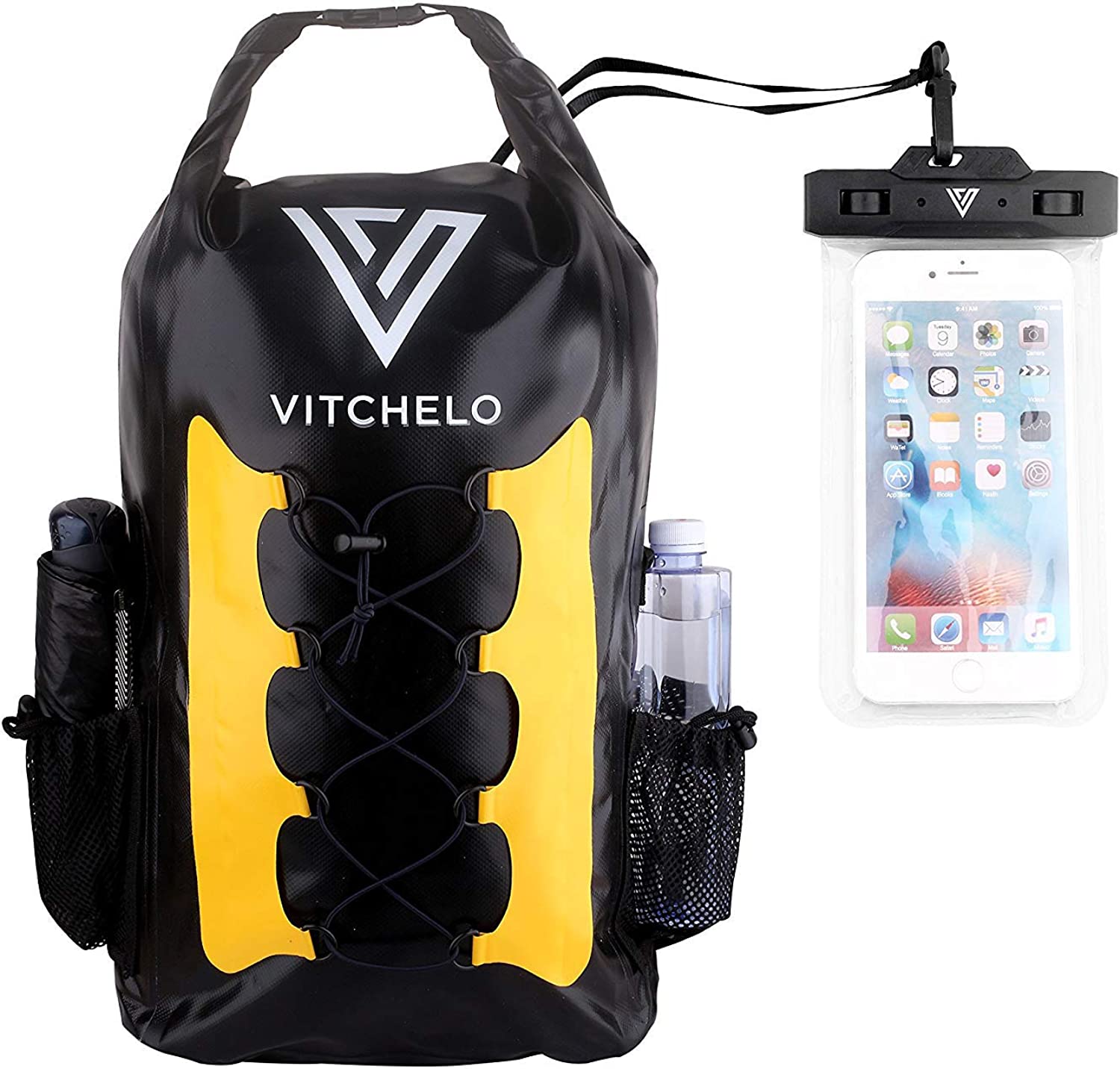 VITCHELO 30L Waterproof Dry Bag Backpack – Floating Storage Bag – Waterproof Phone Case for Travel, Hiking, Boating, Kayaking, Camping & Beach – 100% Tear-Free Lightweight Lifetime Kayak Bag