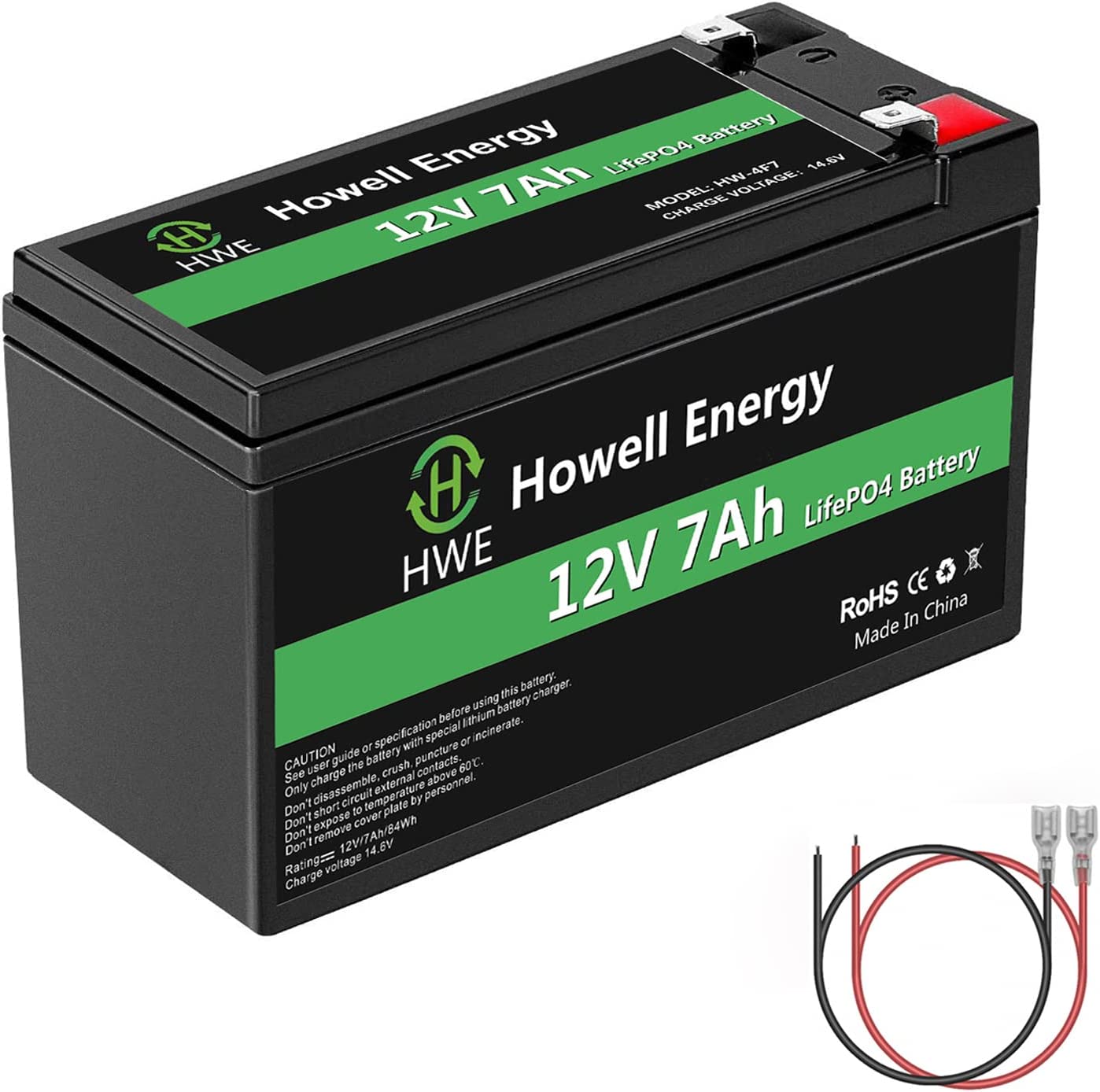 12V 7Ah Battery, HWE Energy Rechargeable LiFePO4 Battery, 4000+ Deep Cycle Lithium Iron Phosphate Battery Built-in BMS, Perfect for Fish Finder, Alarm System, Small UPS, Solar, Ride on Toys