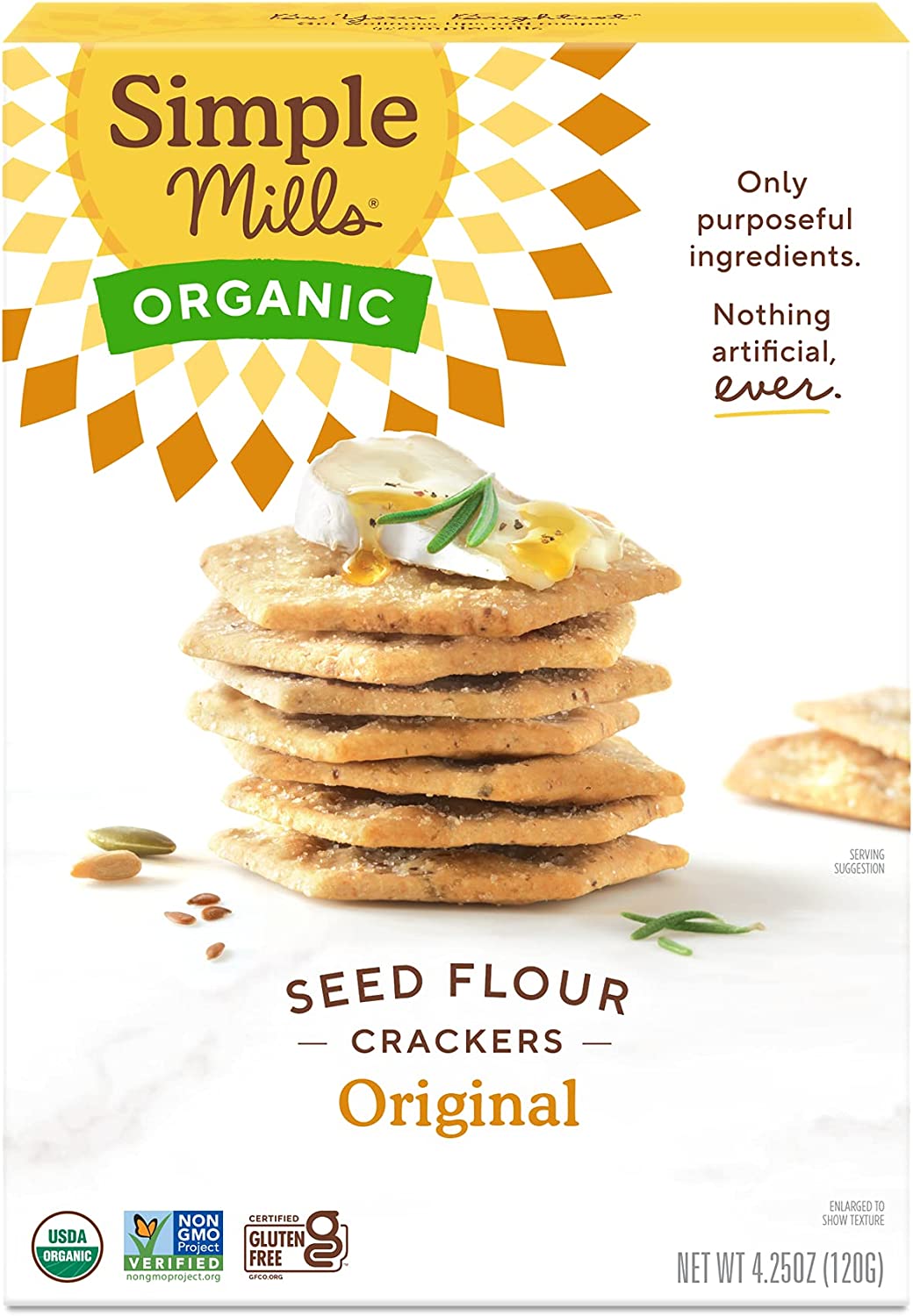 Simple Mills Organic Seed Crackers, Original – Gluten Free, Vegan, Healthy Snacks, Paleo Friendly, 4.25 Ounce (Pack of 1)