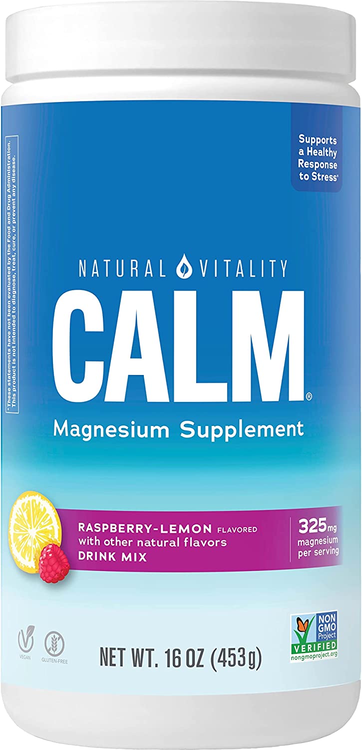Natural Vitality Calm, Magnesium Citrate Supplement, Anti-Stress Drink Mix Powder – Gluten Free, Vegan, & Non-GMO, Raspberry Lemon, 16 oz