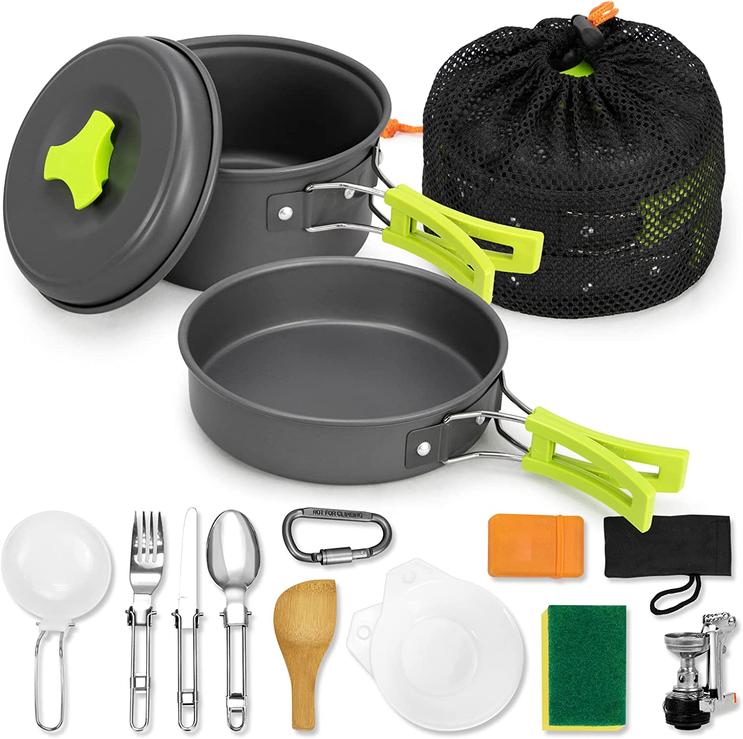 Rlrueyal 15pcs Camping Cookware Mess Kit,Non-Stick Lightweight Pots Set Portable Outdoor Cookware for Camping Backpacking Hiking Outdoor Cooking and Picnic