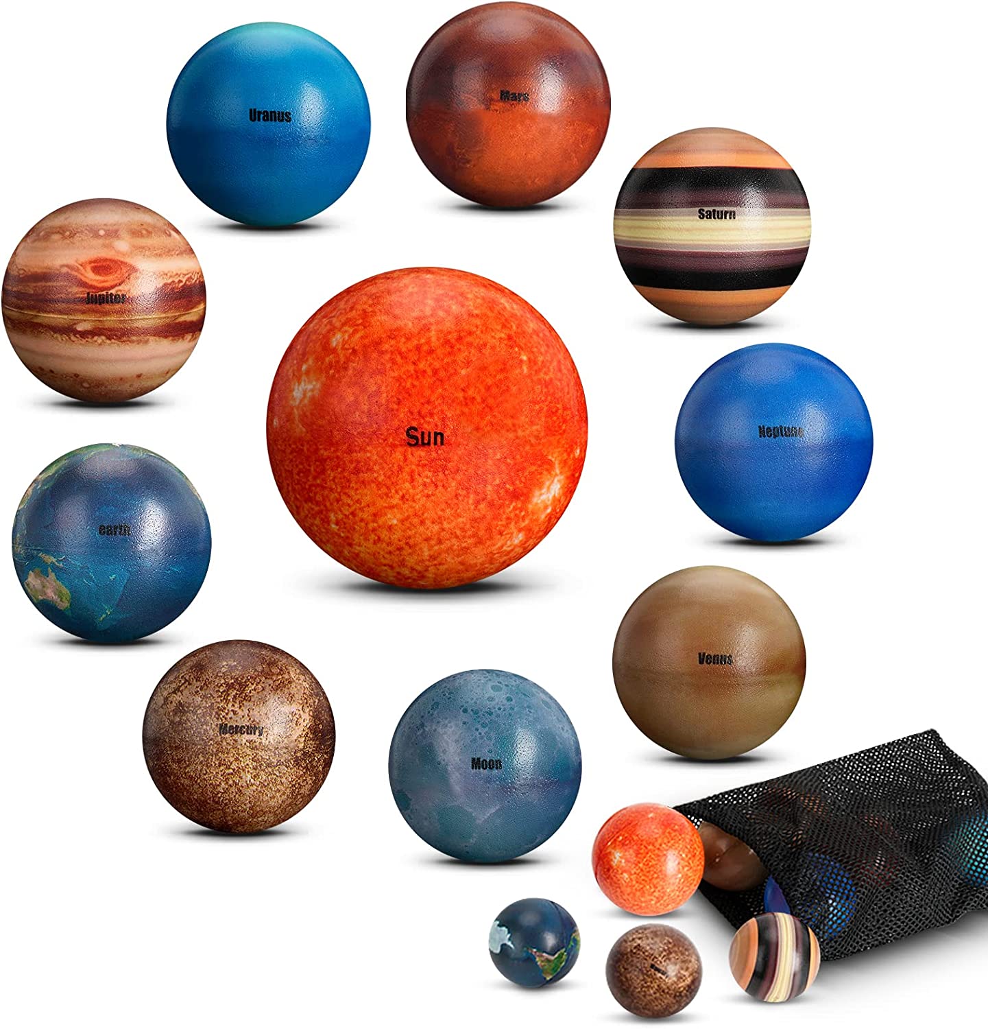 Solar System Planet Balls for Kids Set of 10, Planet Bouncy Balls for Kids Early Learning, Hand Squeeze Sensory Ball Toy, Anti Stress Ball Stress Relief Fidget Toy for Kids, Children Space Themed Gift
