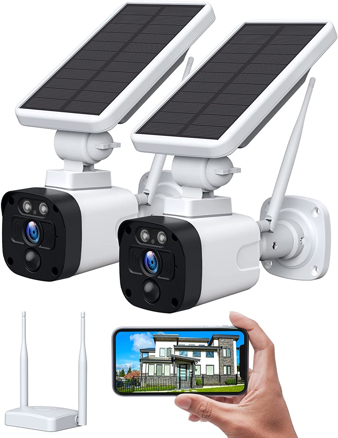 CAMBLINK Wireless Solar Security Camera System for Home Outdoor (2 Cameras with Base Station), 4MP Night Vision, Motion Detection, 2-Way Audio, APP Remote, IP65 Waterproof, SD/Cloud Storage