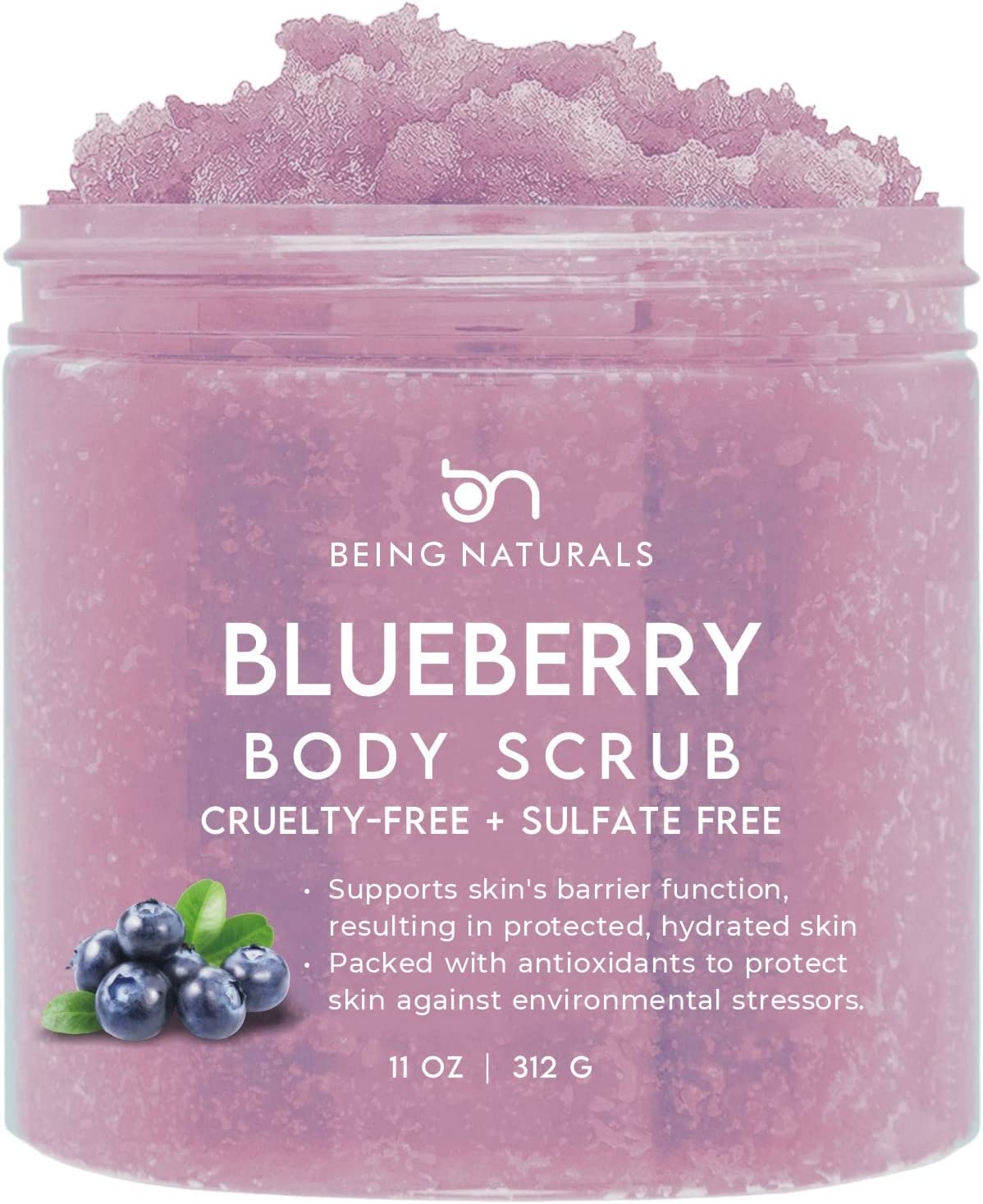 Blueberry All Natural Body Scrub – Natural Exfoliating Salt Scrub & Body and Face Souffle helps with Moisturizing Skin, Acne, Cellulite, Dead Skin Scars, Wrinkles (11 oz)