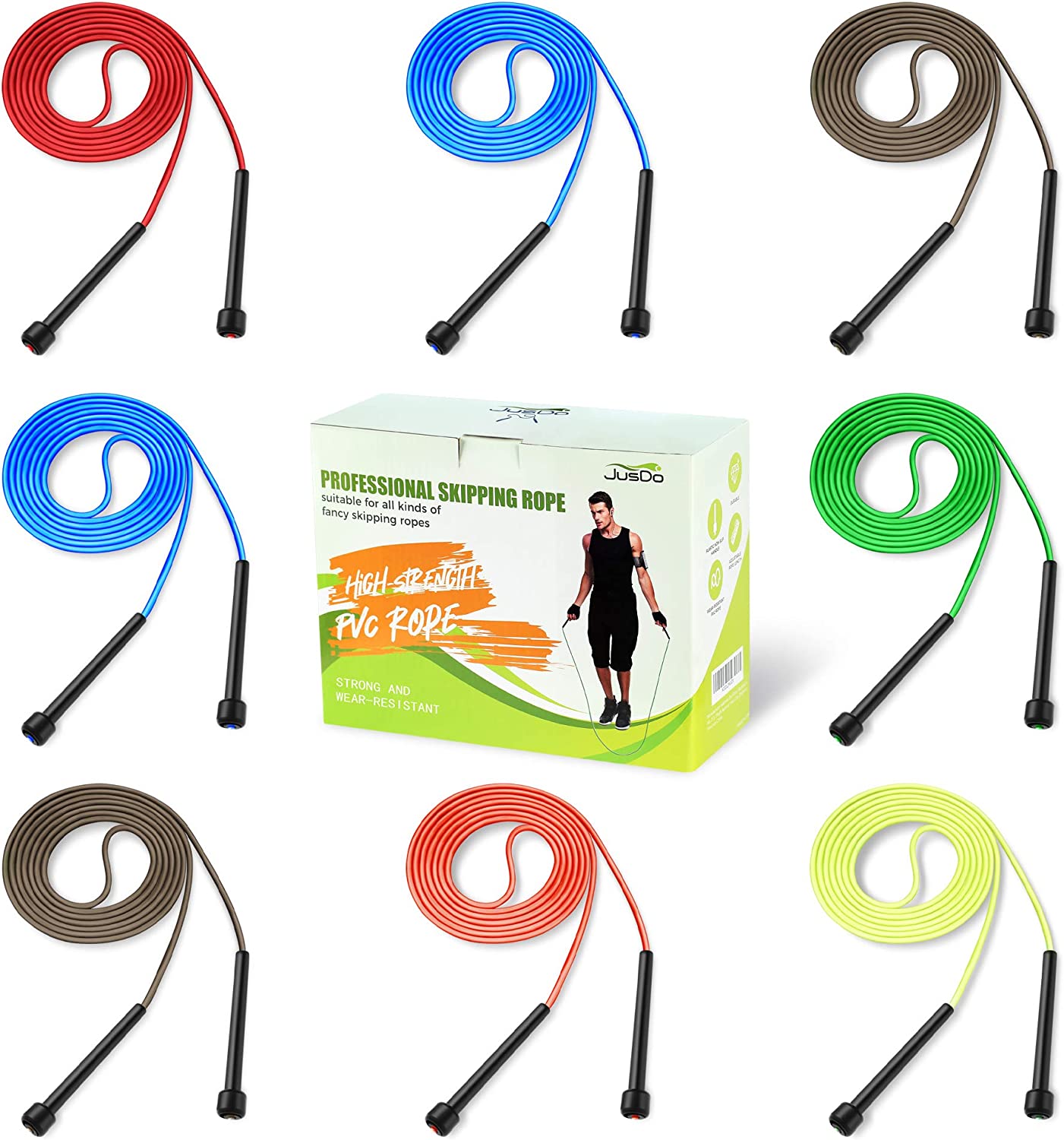 JUSDO 8 Pack Adjustable PVC Jump Rope for Cardio Fitness – Versatile Jump Rope for Both Kids and Adults Women Men Christmas Gift – Great Jump Rope for Exercise,9 Feet