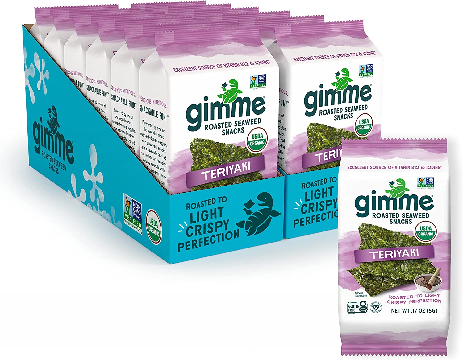 gimMe – Teriyaki – 12 Count (17oz)- Organic Roasted Seaweed Sheets – Keto, Vegan, Gluten Free – Great Source of Iodine & Omega 3’s – Healthy On-The-Go Snack for Kids & Adults