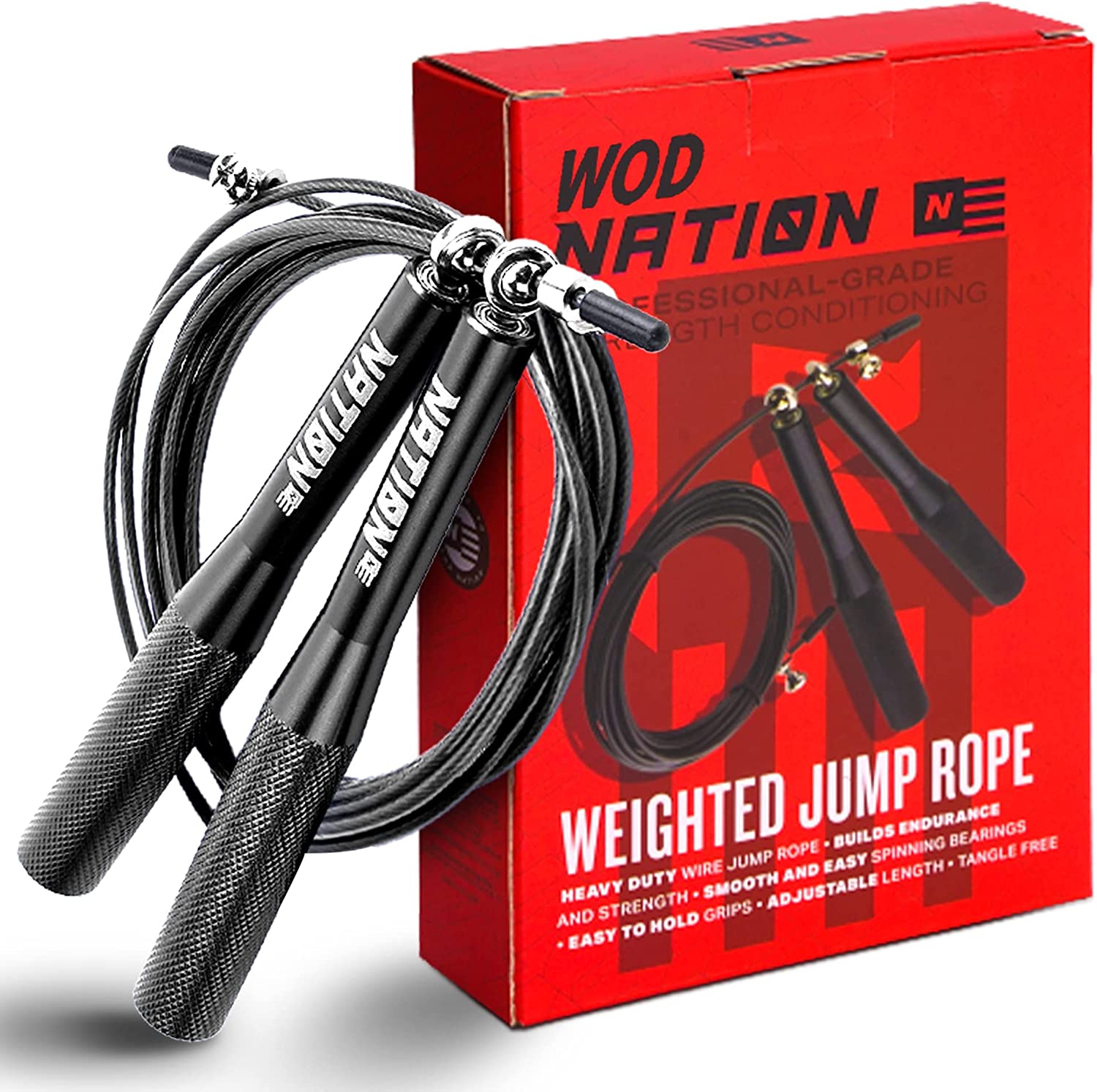 WOD Nation Speed Jump Rope for Women and Men – Aluminum Handle Jump Rope, Crossfit Jump Rope, Boxing Jump Rope, Fitness Jump Rope, Workout Rope, Jumping Rope – Adjustable Jump Ropes for Fitness