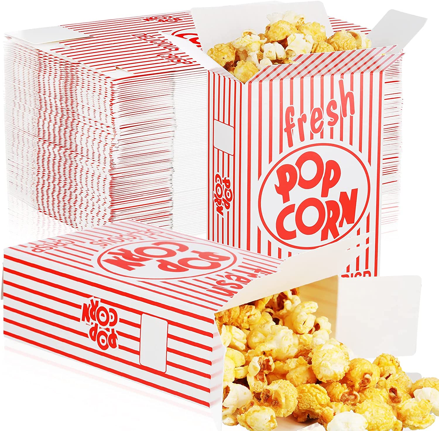 Riosy 200 Pieces Paper Popcorn Boxes Popcorn Box Close Top Red and White Popcorn Containers Bucket Christmas Popcorn Cups Bulk for Movie Party and Theater Night, 6 x 4 x 2 Inch