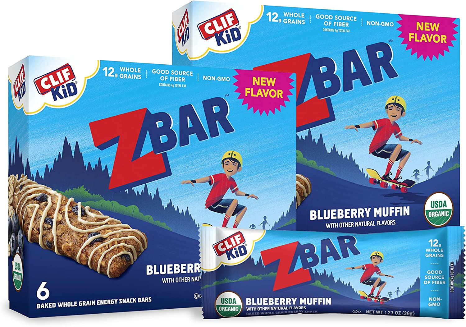 CLIF KID- Blueberry Muffin ZBar, Whole Grain Food Bar, Great Snack for Kids, Made with USDA Organic Ingredients, Good Source of Fiber, Chewy Texture, Fresh-Baked Flavor, Non-GMO (6 Count, 2-Pack)