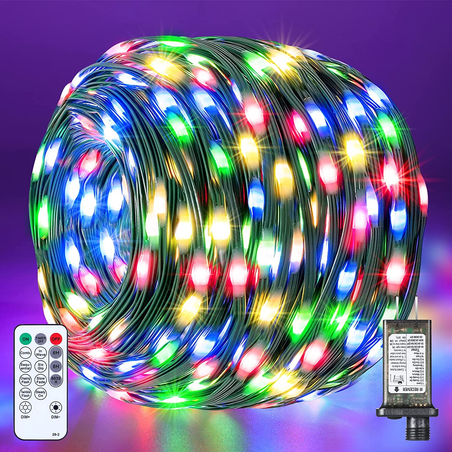 Marchpower Christmas Lights Outdoor, 164FT 1000LED IP65 Waterproof LED Rope Light with with Remote & Timer Function, 4 Brightness 8 Modes Plug in Outside String Light for Garden Holiday – Multicolor