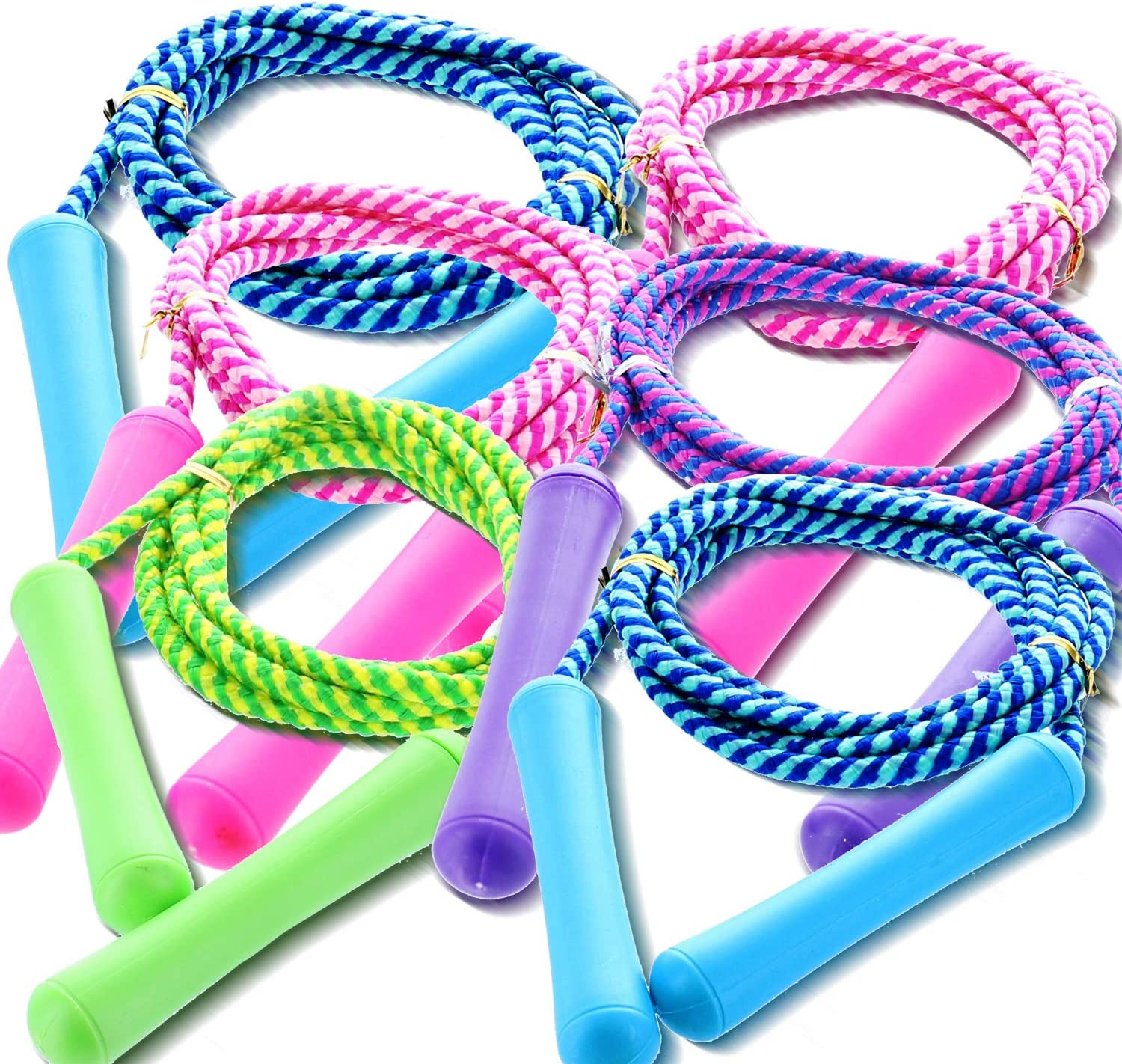 GiftExpress Adjustable Size Colorful Jump Rope for Kids and Teens – Outdoor Indoor Fun Games Skipping Rope Exercise Fitness Activity and Party Favor – Assorted Colors Pack of (6)