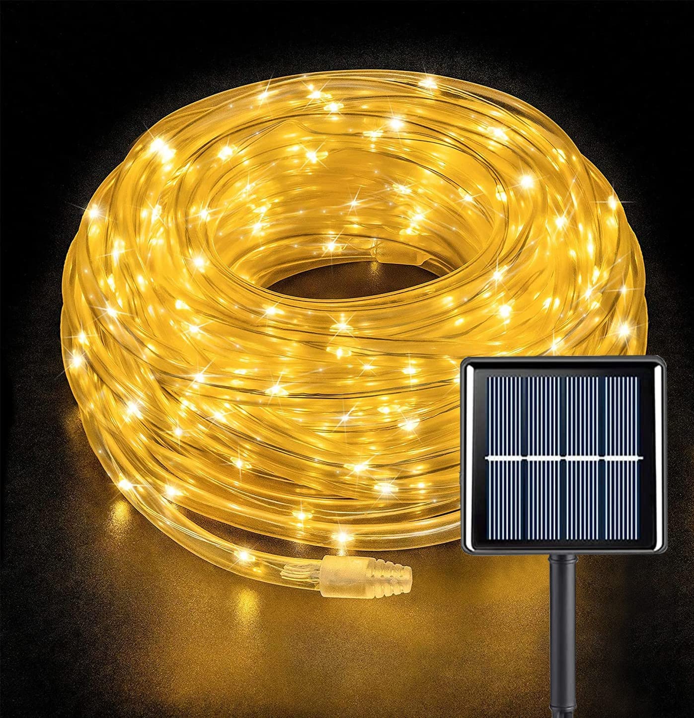 YEGUO Solar Rope Lights Outdoor Waterproof LED, 66ft 200 LED Rope Lights Outdoor, PVC Tube Warm White Fairy String Lights for Pool Balcony Tree Garden Yard Fence Deck Party Walkway Path