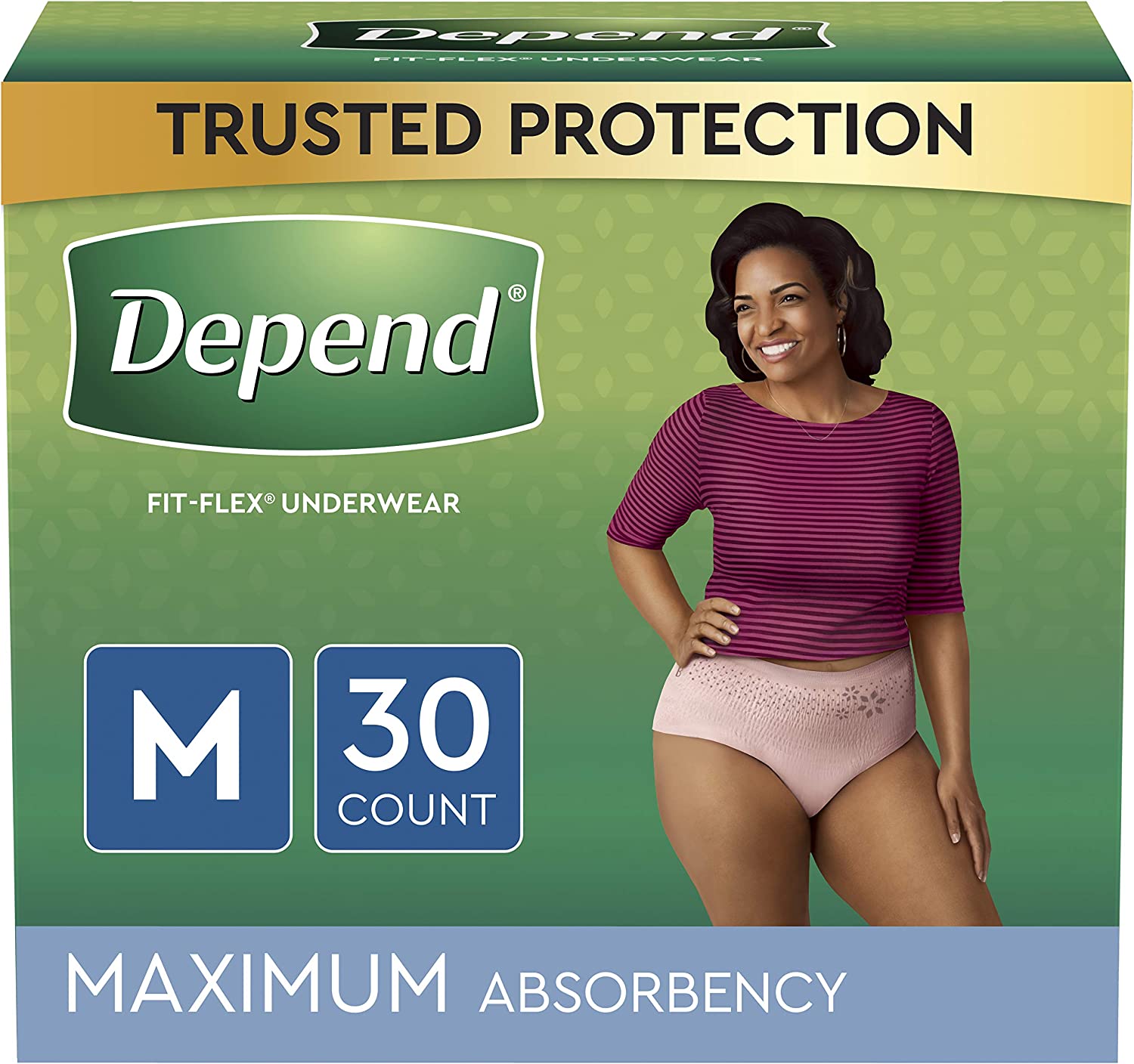 Depend Fit-Flex Adult Incontinence Underwear for Women, Disposable, Maximum Absorbency, Medium, Blush, 30 Count