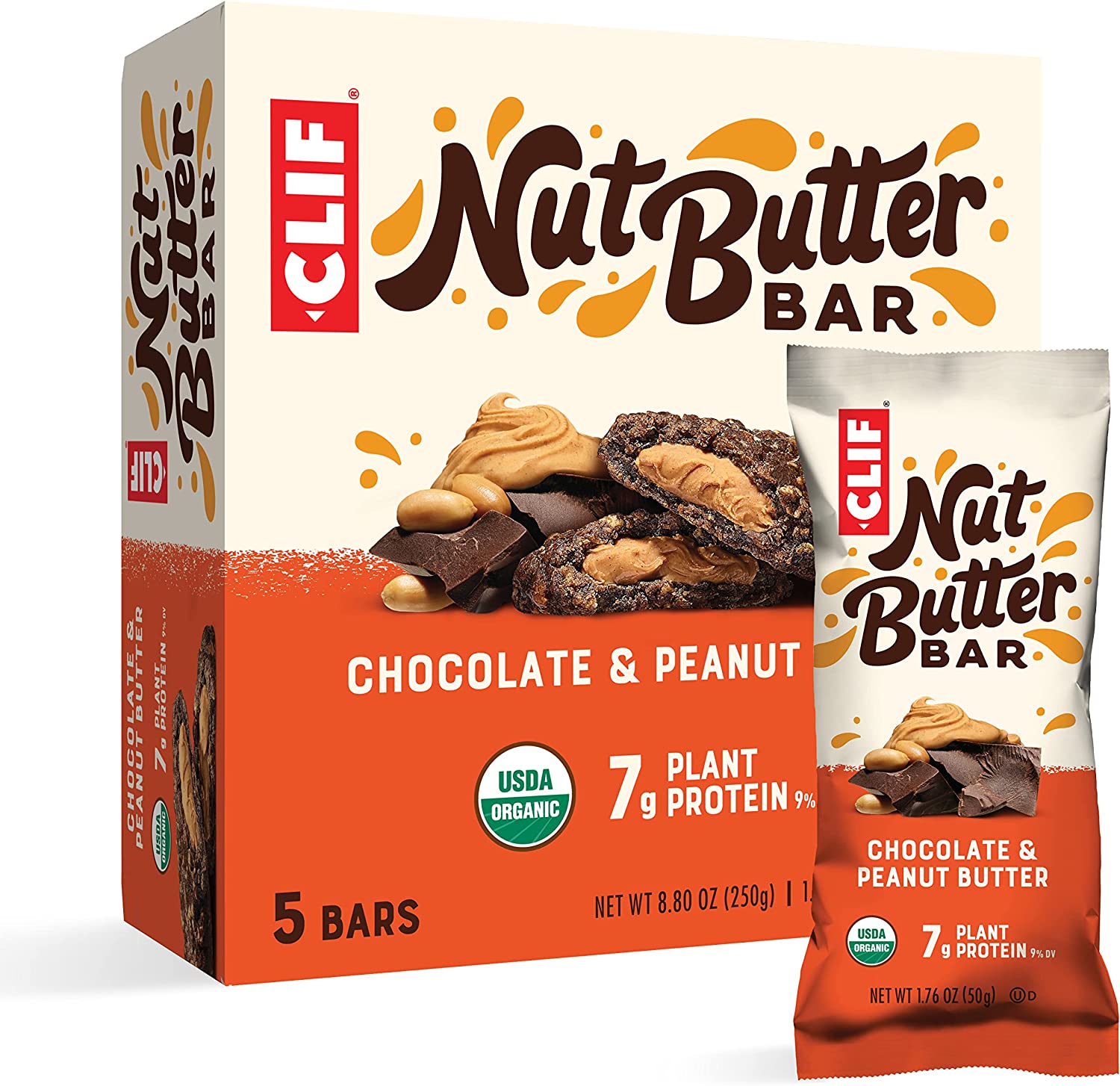CLIF Nut Butter Bar – Organic Snack Bars – Chocolate Peanut Butter – Organic – Plant Protein – Non-GMO (1.76 Ounce Protein Snack Bars, 5 Count)