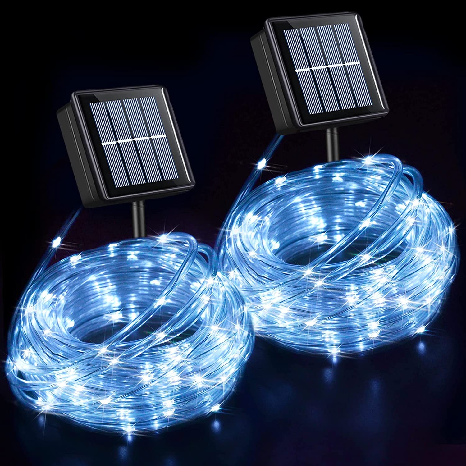 QITONG Solar Rope Lights Outdoor Waterproof LED, 2 Pack Solar Rope Lights White Total 66ft 200 LED, Solar Christmas Lights with PVC Tube Fairy Lights for Xmas Garden Yard Fence Walkway Decoration