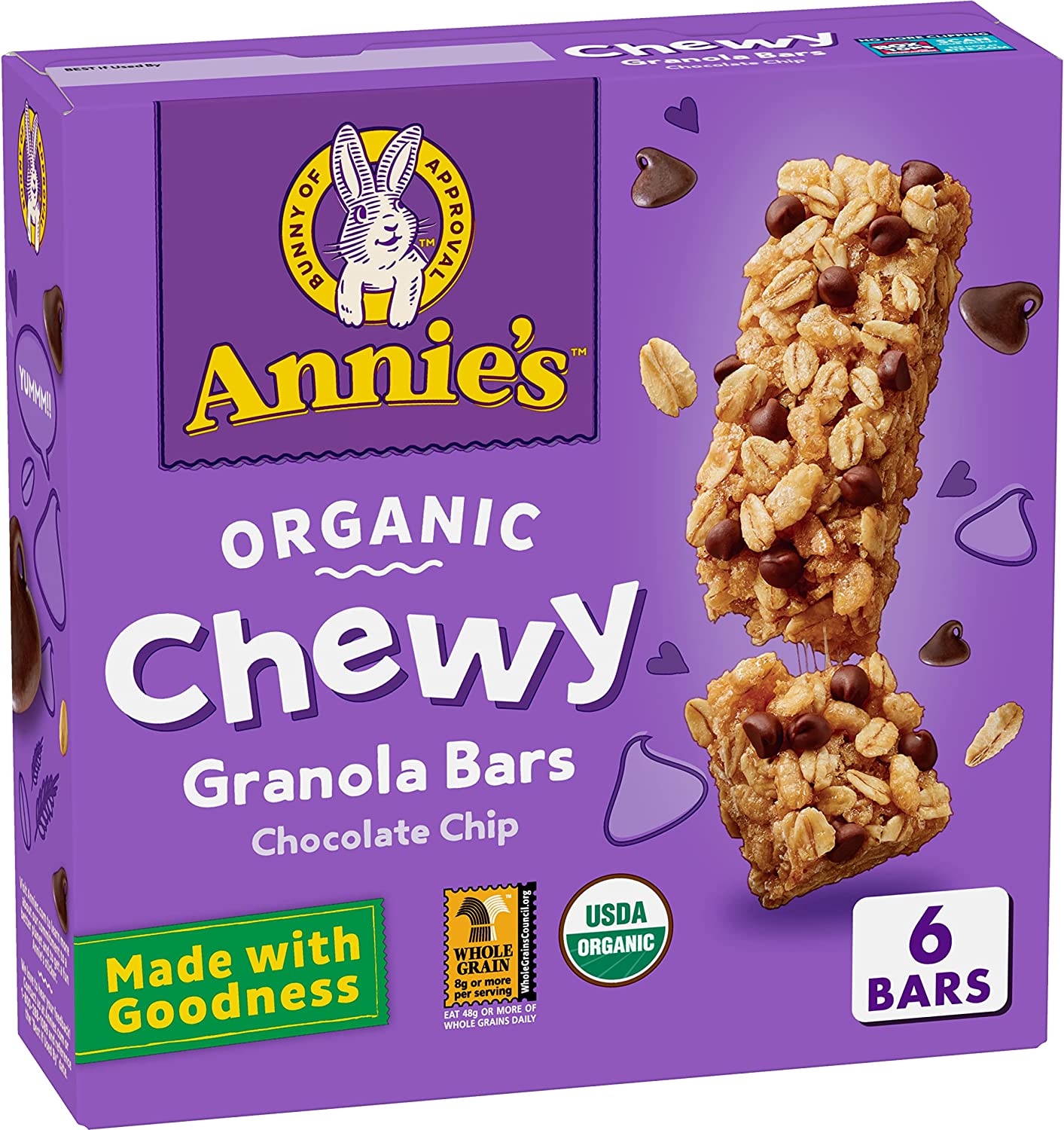 Annie’s Organic Chewy Granola Bars, Chocolate Chip, 6 Bars, 5.34 oz.