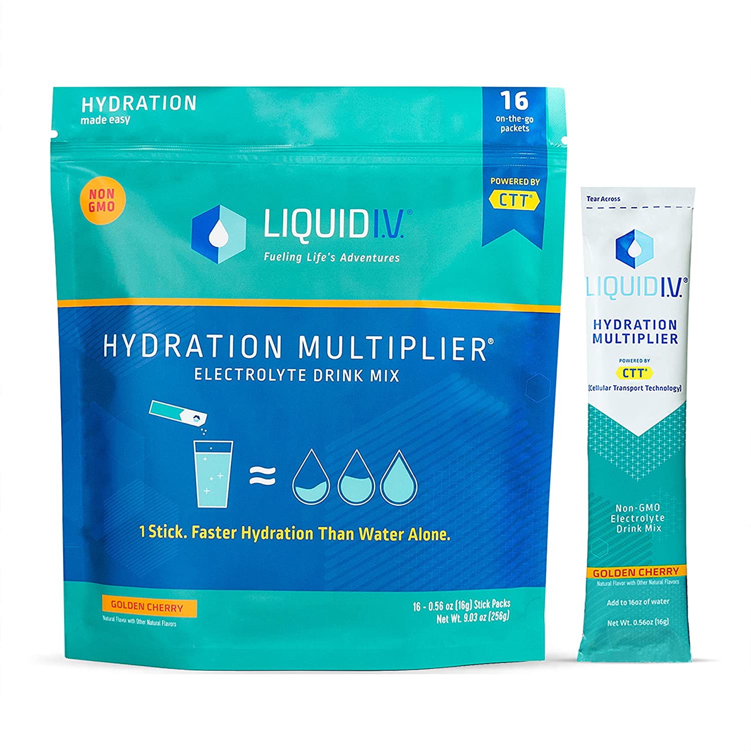 Liquid I.V. Hydration Multiplier – Golden Cherry – Hydration Powder Packets | Electrolyte Drink Mix | Easy Open Single-Serving Stick | Non-GMO | 16 Sticks
