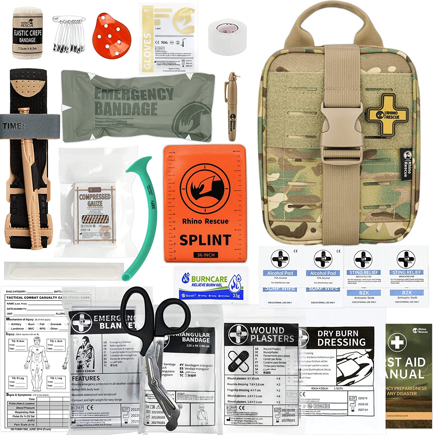 RHINO RESCUE IFAK Trauma First Aid Kit Molle Medical Pouch for Car Home Travel Hiking (Multicam)