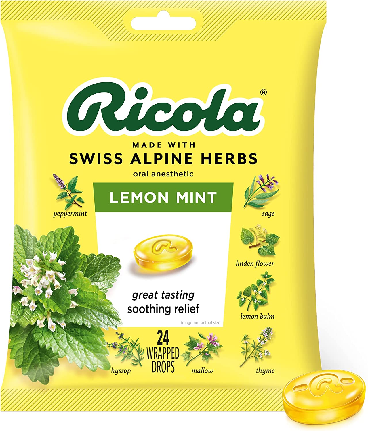 Ricola Herb Cough Suppressant Throat Drops, LemonMint, Fights Coughs Naturally, Soothes Throats, Naturally Soothing Relief, 24 Drops