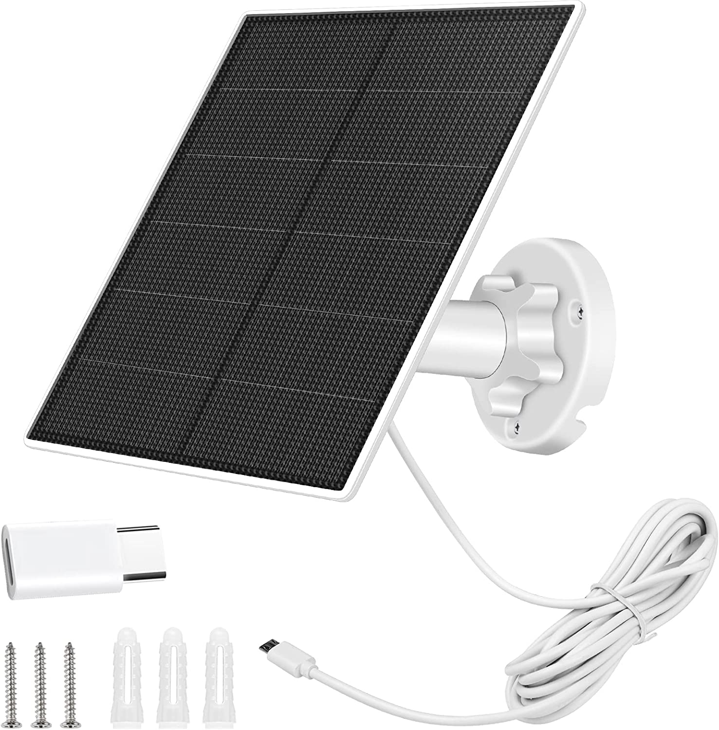 Solar Panel for Security Camera,5W USB Solar Panel for DC 5V Security Camera,Micro USB & USB-C Port Solar Panel,IP65 Waterproof Solar Charger for Camera with 360° Adjustable Mounting