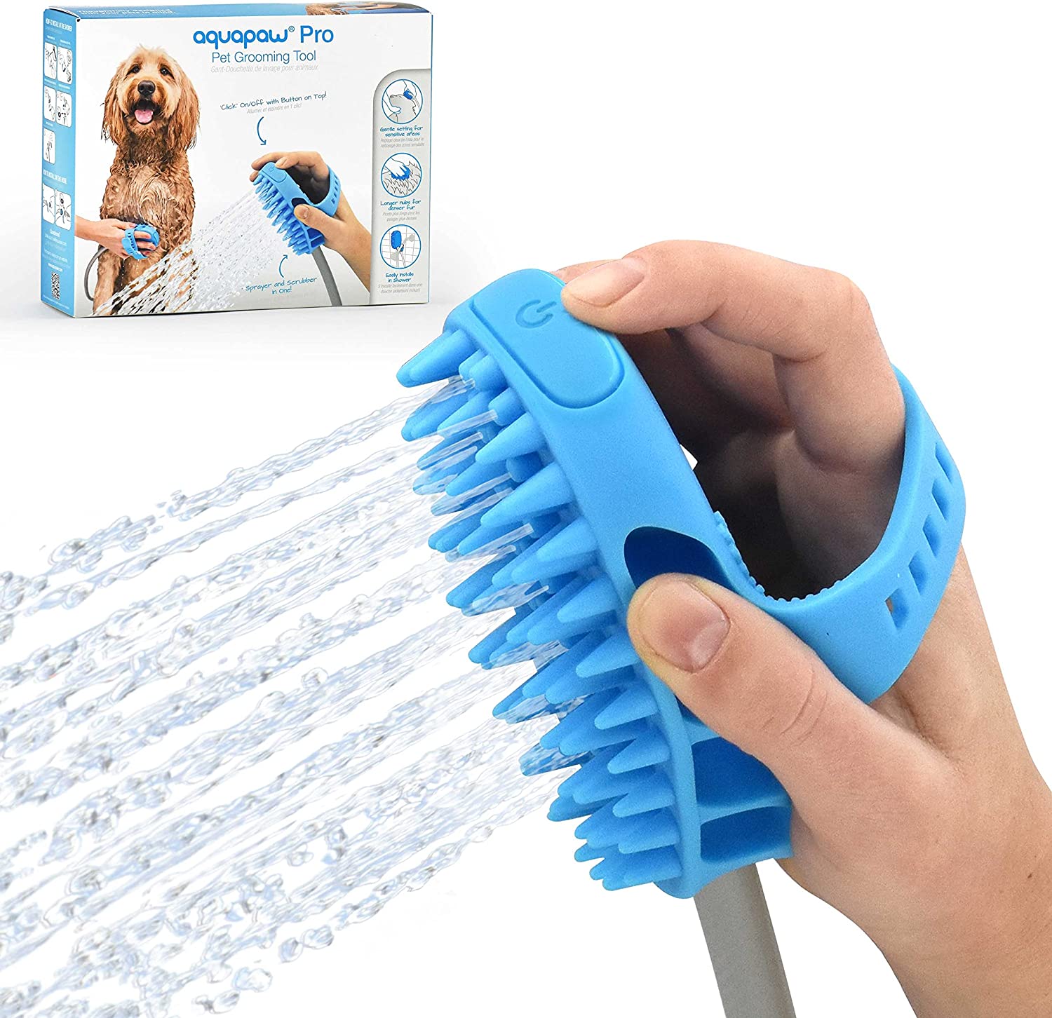 Aquapaw Dog Bath Brush Pro – Sprayer and Scrubber Tool in One – Indoor/Outdoor Dog Bathing Supplies – Pet Grooming for Dogs or Cats with Long and Short Hair – Dog Wash with Hose and Shower Attachment