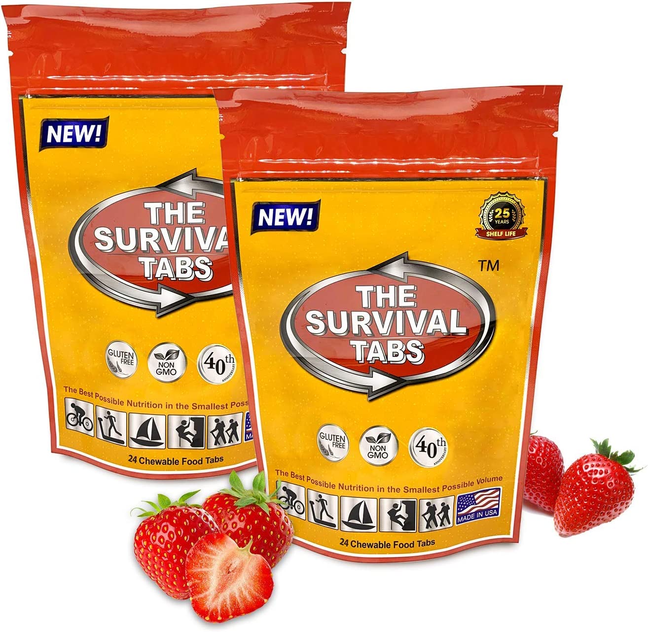Premium emergency food 96 hours survival tablets none-GMO gluten-free 25 years shelf life (strawberry/2 pouches)