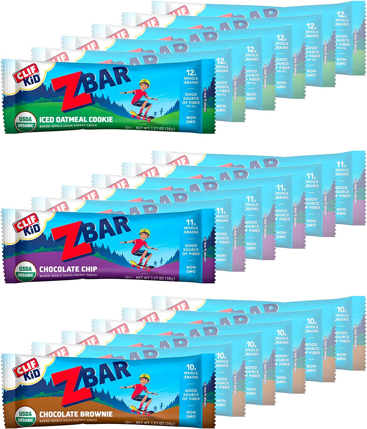 CLIF KID ZBAR – 3-Flavor Variety Pack, Organic Whole Grain Bars, Soft-Baked Energy Snack Bars, Chewy Texture, Smart Snack for Kids, Good Source of Fiber, Non-GMO (1.27 oz per bar, 18 Count)